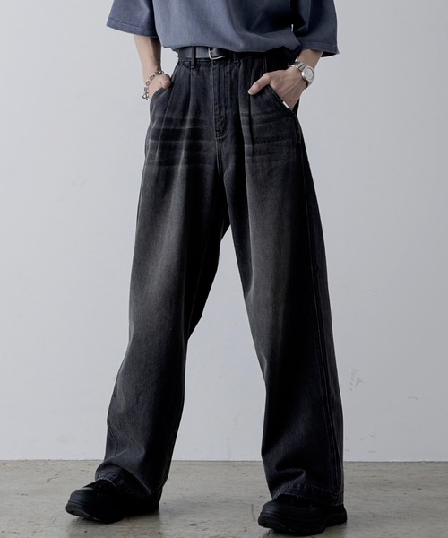 INTER FACTORY(インターファクトリー)の「ファッションインフルエンサー しの - Vintage Overdye Wide Denim / ヴィンテージオーバーダイワイドデニム made in INTER FACTORY(デニムパンツ・メンズ・ブルー/ブラック・MEDIUM/SMALL/LARGE)」の11枚目の写真