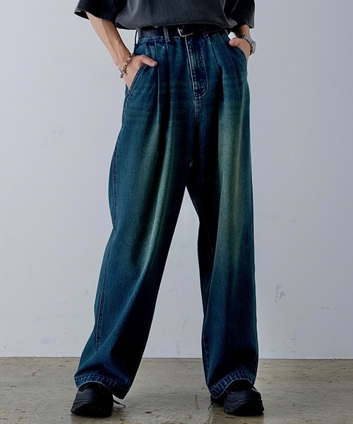 INTER FACTORY(インターファクトリー)の「ファッションインフルエンサー しの - Vintage Overdye Wide Denim / ヴィンテージオーバーダイワイドデニム made in INTER FACTORY(デニムパンツ・メンズ・ブルー/ブラック・MEDIUM/SMALL/LARGE)」の17枚目の写真