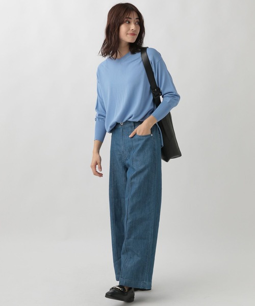 Elura(エルーラ)の「サラサラタッチVネックチュニック(ニット/セーター・レディース・ネイビー/ピンク系その他7/オフホワイト/ブルー系その他3・FREE)」の9枚目の写真