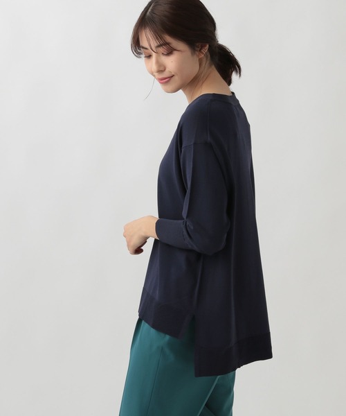 極美品☆オレボレブラ ぶたちゃん チュニック 洗える 青 ニットモチーフ 23AW＊Wings掲載＊【L】【ウォッシャブル】シャツレイヤー