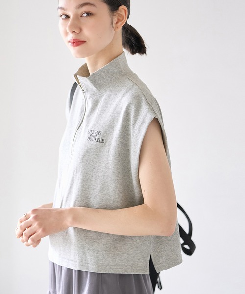 ROPE' PICNIC(ロペピクニック)の「セットアップ対応/ロゴ刺繍ハーフジッププルオーバー(Tシャツ/カットソー・レディース・ライトグレー/キナリ・38)」の2枚目の写真