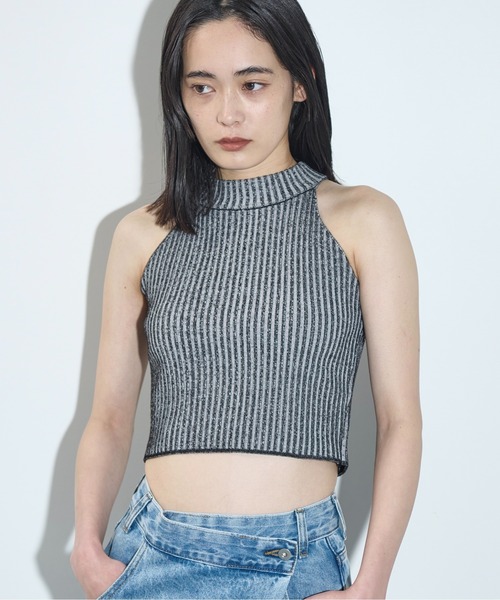 THE YOn（ザヨン）の「プレーティングリブニットアメスリタンク（タンクトップ・レディース・ブラウン/ホワイト/ベージュ・FREE）」の2枚目の写真