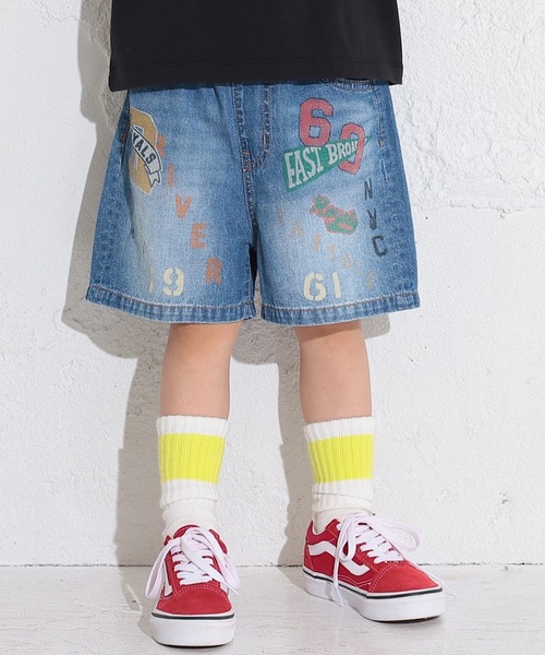 Ocean&Ground(オーシャン&グラウンド)の「プリントデニムワイドショーツ(80~140cm)(デニムパンツ・キッズ・ネイビー/ダークブルー・110/120/130/140/80/90/95/100)」の1枚目の写真