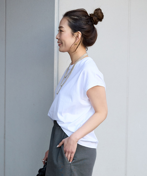 B.C STOCK（ベーセーストック）の「フレンチスリーブT（Tシャツ/カットソー・レディース・ホワイト/ブラック系その他/ブラック・FREE）」の19枚目の写真