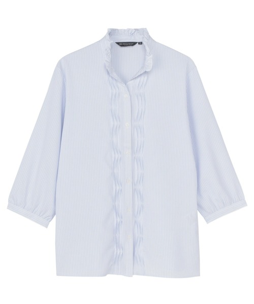 【Loungedress】ピンタックシャツ COFREX】 スタンド ピンタックブラウス 五分袖 レディース