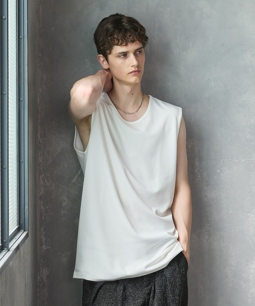 CTHY（シティ）の「接触冷感ルーズシルエットドレープ 梨地ノースリーブカットソー（タンクトップ・メンズ・グレー/ブラック/ホワイト・M/S/XL/L）」の2枚目の写真