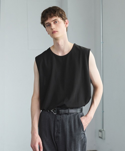 CTHY（シティ）の「接触冷感ルーズシルエットドレープ 梨地ノースリーブカットソー（タンクトップ・メンズ・グレー/ブラック/ホワイト・M/S/XL/L）」の3枚目の写真