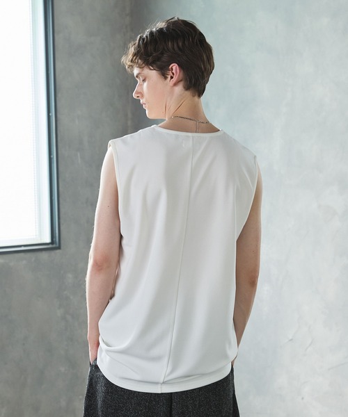 CTHY（シティ）の「接触冷感ルーズシルエットドレープ 梨地ノースリーブカットソー（タンクトップ・メンズ・グレー/ブラック/ホワイト・M/S/XL/L）」の5枚目の写真