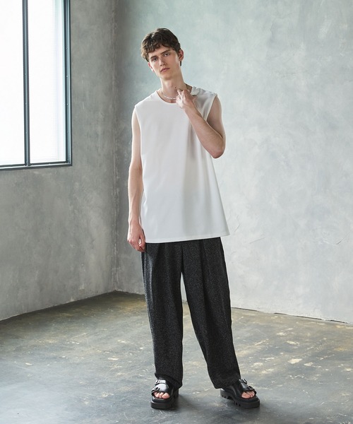 CTHY（シティ）の「接触冷感ルーズシルエットドレープ 梨地ノースリーブカットソー（タンクトップ・メンズ・グレー/ブラック/ホワイト・M/S/XL/L）」の9枚目の写真