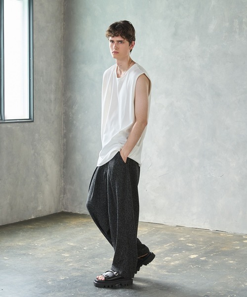 CTHY（シティ）の「接触冷感ルーズシルエットドレープ 梨地ノースリーブカットソー（タンクトップ・メンズ・グレー/ブラック/ホワイト・M/S/XL/L）」の10枚目の写真