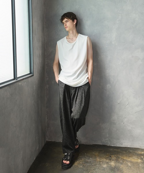 CTHY（シティ）の「接触冷感ルーズシルエットドレープ 梨地ノースリーブカットソー（タンクトップ・メンズ・グレー/ブラック/ホワイト・M/S/XL/L）」の12枚目の写真