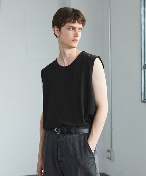 CTHY（シティ）の「接触冷感ルーズシルエットドレープ 梨地ノースリーブカットソー（タンクトップ・メンズ・グレー/ブラック/ホワイト・M/S/XL/L）」の16枚目の写真