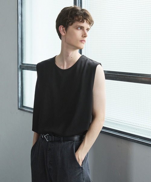 CTHY（シティ）の「接触冷感ルーズシルエットドレープ 梨地ノースリーブカットソー（タンクトップ・メンズ・グレー/ブラック/ホワイト・M/S/XL/L）」の18枚目の写真