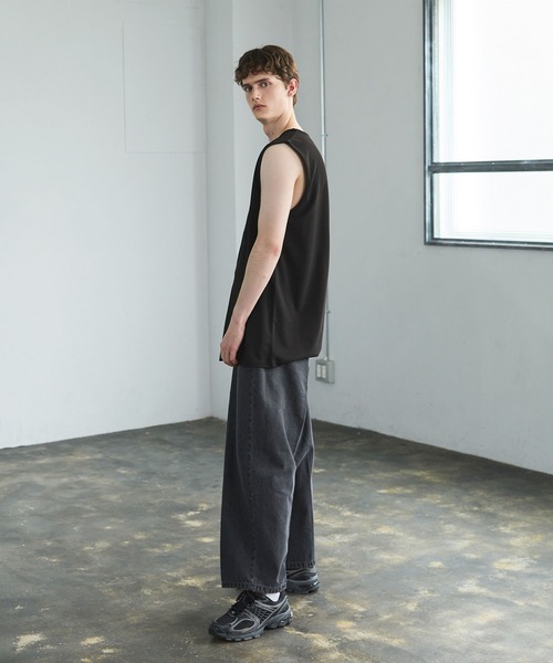 CTHY（シティ）の「接触冷感ルーズシルエットドレープ 梨地ノースリーブカットソー（タンクトップ・メンズ・グレー/ブラック/ホワイト・M/S/XL/L）」の20枚目の写真