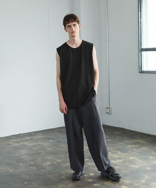 CTHY（シティ）の「接触冷感ルーズシルエットドレープ 梨地ノースリーブカットソー（タンクトップ・メンズ・グレー/ブラック/ホワイト・M/S/XL/L）」の21枚目の写真