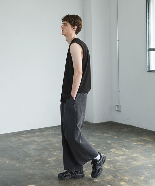 CTHY（シティ）の「接触冷感ルーズシルエットドレープ 梨地ノースリーブカットソー（タンクトップ・メンズ・グレー/ブラック/ホワイト・M/S/XL/L）」の22枚目の写真