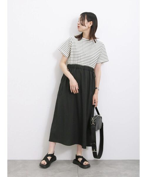 Samansa Mos2 blue（サマンサモスモスブルー）の「ボーダードッキングワンピース（ワンピース・レディース・ブルー/オフホワイト/ブラック・F）」の2枚目の写真