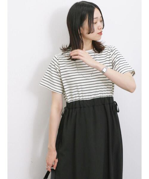 Samansa Mos2 blue（サマンサモスモスブルー）の「ボーダードッキングワンピース（ワンピース・レディース・ブルー/オフホワイト/ブラック・F）」の16枚目の写真