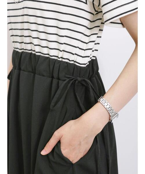 Samansa Mos2 blue（サマンサモスモスブルー）の「ボーダードッキングワンピース（ワンピース・レディース・ブルー/オフホワイト/ブラック・F）」の5枚目の写真