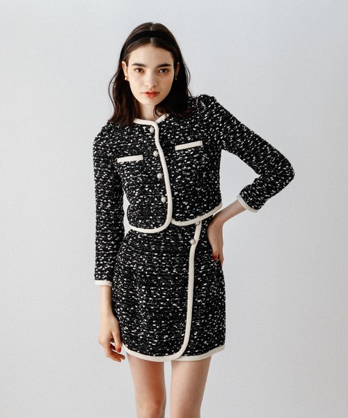 DEICY（デイシー）の「ツイードパイピングジャケット（ノーカラージャケット・レディース・ブラック/ベビーピンク/オフホワイト・1/0）」の14枚目の写真