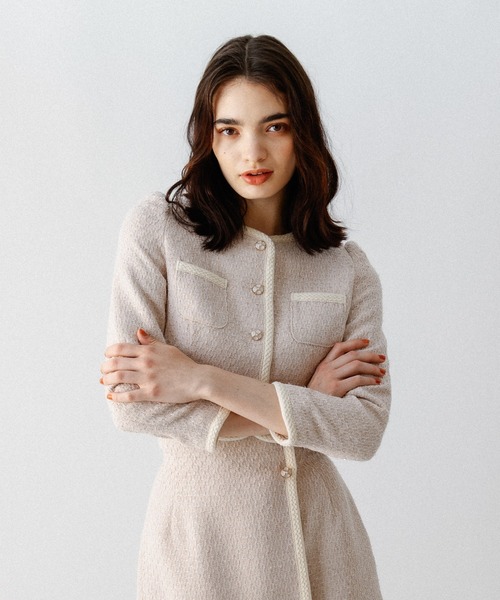 DEICY（デイシー）の「ツイードパイピングジャケット（ノーカラージャケット・レディース・ブラック/ベビーピンク/オフホワイト・1/0）」の18枚目の写真