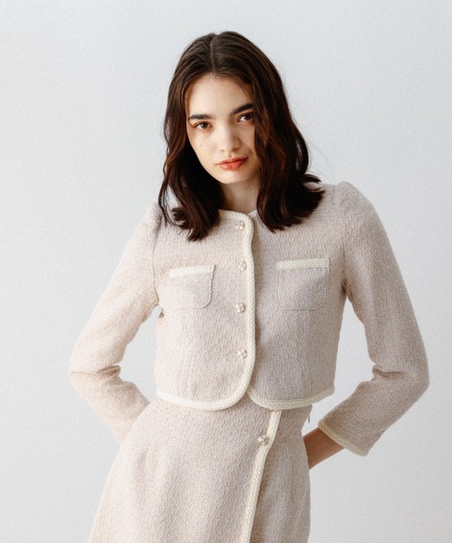 DEICY（デイシー）の「ツイードパイピングジャケット（ノーカラージャケット・レディース・ブラック/ベビーピンク/オフホワイト・1/0）」の19枚目の写真