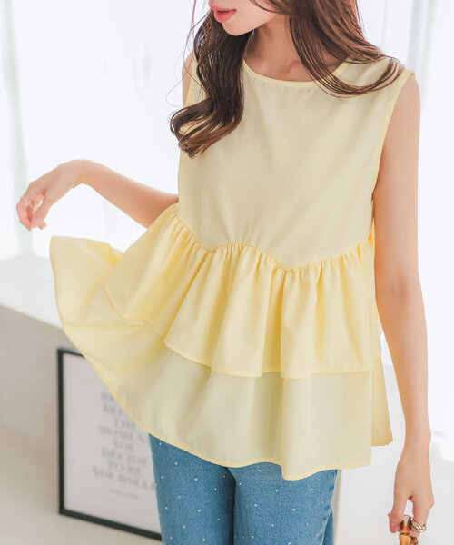 KOBE LETTUCE（コウベレタス）の「ティアードペプラムトップス（シャツ/ブラウス・レディース・ブラック/オフホワイト/イエロー系・M）」の3枚目の写真