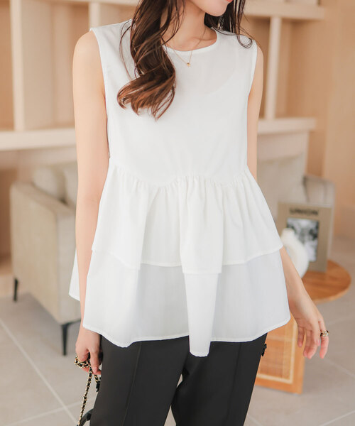 KOBE LETTUCE（コウベレタス）の「ティアードペプラムトップス（シャツ/ブラウス・レディース・ブラック/オフホワイト/イエロー系・M）」の2枚目の写真