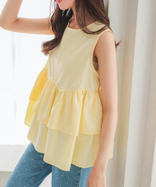 KOBE LETTUCE（コウベレタス）の「ティアードペプラムトップス（シャツ/ブラウス・レディース・ブラック/オフホワイト/イエロー系・M）」の7枚目の写真