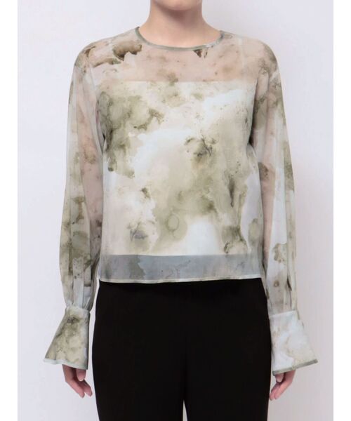 LAGUNAMOON(ラグナムーン)の「マーブライズドシアープリントブラウス(シャツ/ブラウス・レディース・グレー/イエロー・FREE)」の4枚目の写真