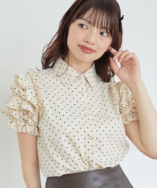 MAJESTIC LEGON（マジェスティックレゴン）の「ミルフィーユフリルスリーブシャツ（シャツ/ブラウス・レディース・オフホワイト/ホワイト系その他2/ブルー・MEDIUM）」の15枚目の写真