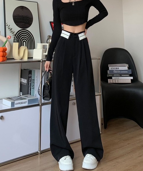 LAC-VERT（ラック・ヴェール）の「ウエスト折り返しラインスラックス（スラックス・レディース・ブラック/グレー・M/L）」の12枚目の写真