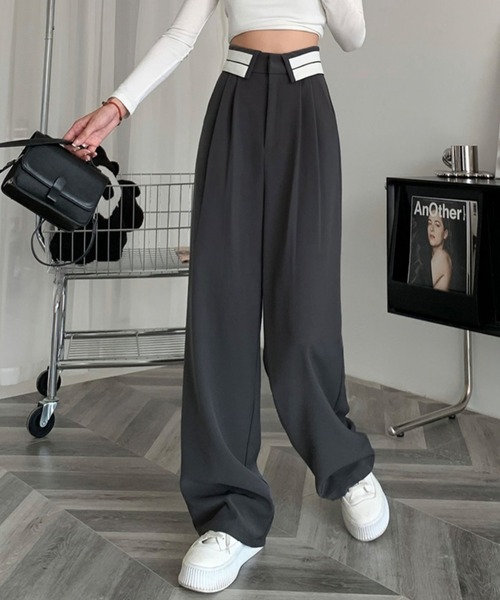 LAC-VERT（ラック・ヴェール）の「ウエスト折り返しラインスラックス（スラックス・レディース・ブラック/グレー・M/L）」の18枚目の写真