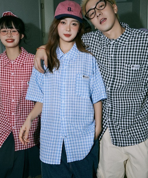 Good Riddance（グッドリダンス）の「【Lemanism】ワイドシルエット ギンガム ショートスリーブシャツ（シャツ/ブラウス・メンズ・ブルー/レッド/ブラック・FREE）」の2枚目の写真