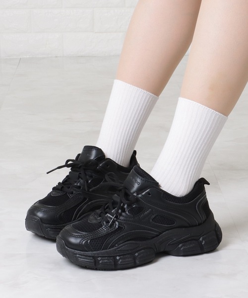 Lace Ladies(レースレディース)の「ソリッドカラー 厚底 メッシュ ダッド スニーカー(スニーカー・レディース・ブラック/ホワイト・23/24/24.5/23.5/ 25)」の5枚目の写真