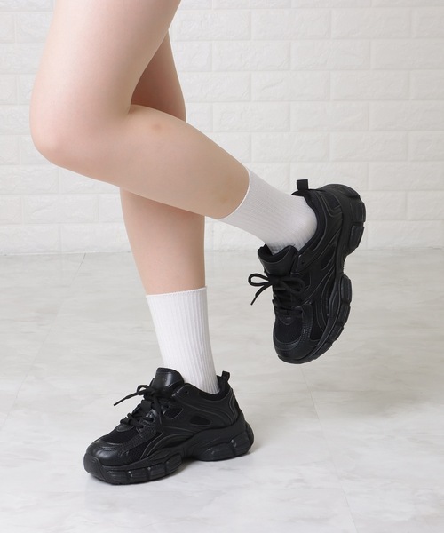 Lace Ladies(レースレディース)の「ソリッドカラー 厚底 メッシュ ダッド スニーカー(スニーカー・レディース・ブラック/ホワイト・23/24/24.5/23.5/ 25)」の6枚目の写真