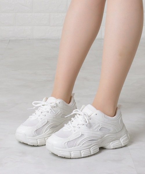 Lace Ladies(レースレディース)の「ソリッドカラー 厚底 メッシュ ダッド スニーカー(スニーカー・レディース・ブラック/ホワイト・23/24/24.5/23.5/ 25)」の13枚目の写真