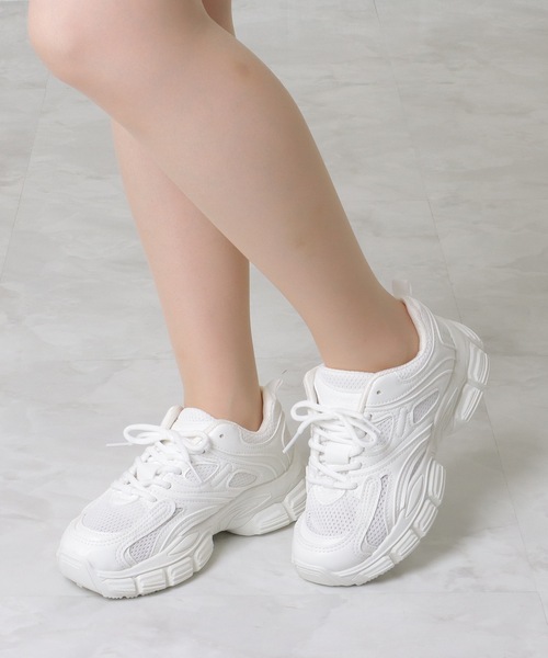 Lace Ladies(レースレディース)の「ソリッドカラー 厚底 メッシュ ダッド スニーカー(スニーカー・レディース・ブラック/ホワイト・23/24/24.5/23.5/ 25)」の14枚目の写真