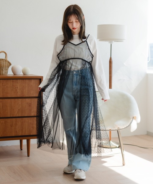 favclo.（ファブクロ）の「tulle camisole one-piece / チュールキャミソールワンピース（ワンピース・レディース・ホワイト/グレー/ブラック・FREE）」の2枚目の写真