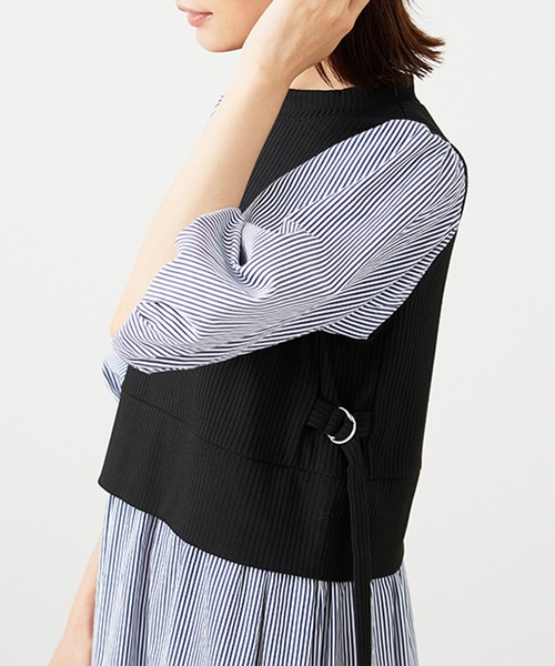 BELLUNA PLUS(ベルーナ)の「ベルト使い異素材切替ワンピ―ス(ワンピース・レディース・ストライプ/ブルー系/ベージュ系・MEDIUM/LARGE/X-LARGE)」の5枚目の写真