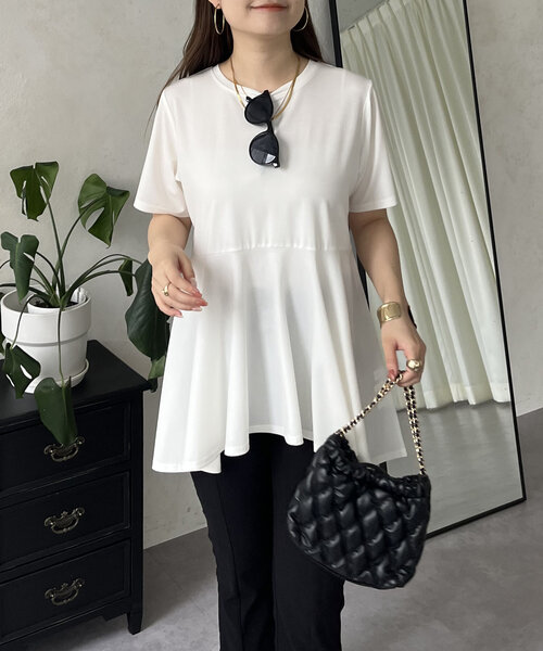 prose verse（プロズヴェール）の「バックメタルペプラムフレアTシャツ（Tシャツ/カットソー・レディース・ブラック/オフホワイト・MEDIUM/LARGE）」の7枚目の写真