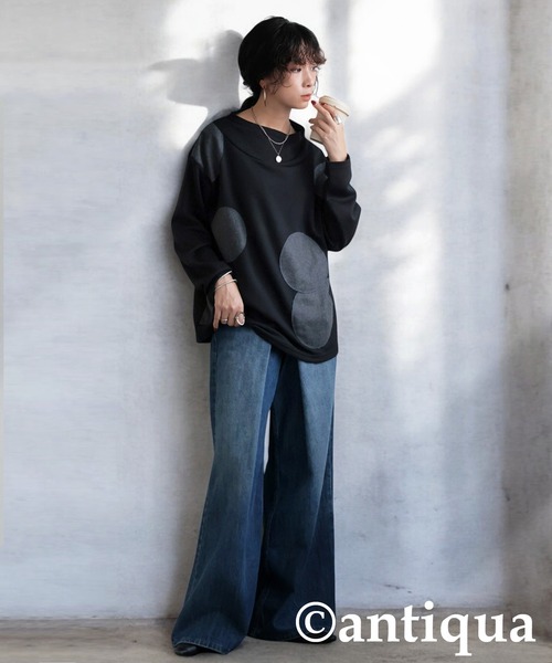 antiqua(アンティカ)の「ドットステッチトップス(Tシャツ/カットソー・レディース・ブラック・ONESIZE)」の9枚目の写真