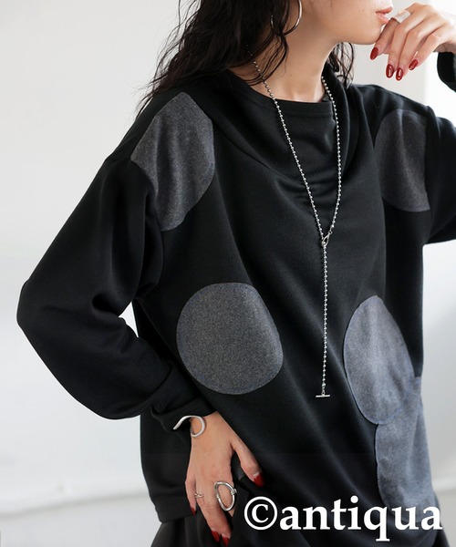 antiqua(アンティカ)の「ドットステッチトップス(Tシャツ/カットソー・レディース・ブラック・ONESIZE)」の4枚目の写真