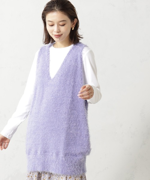 FOUND GOOD（ファウンドグッド）の「シャギーニットベスト（ニット/セーター・レディース・ブラック/アイボリー/パープル系2/ブラウン系3・FREE）」の4枚目の写真