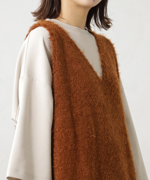ZAMPA 毛100% フェレット　ファー加工　シャギー ニット　セーター　茶 ZAMPA 毛100% フェレット ファー加工 シャギー ニット セーター 茶