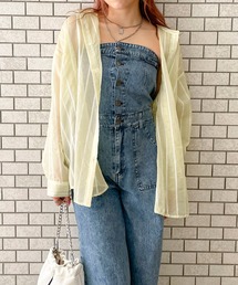《ストライプ×シアー素材》レディース 長袖シャツ 羽織り ビッグシルエット 春夏秋