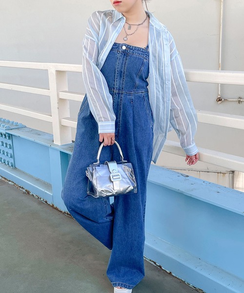 GORGE(ゴージ)の「《ストライプ×シアー素材》レディース 長袖シャツ 羽織り ビッグシルエット 春夏秋(シャツ/ブラウス・レディース・ピンク/イエロー/ブルー/オフホワイト・F)」の8枚目の写真