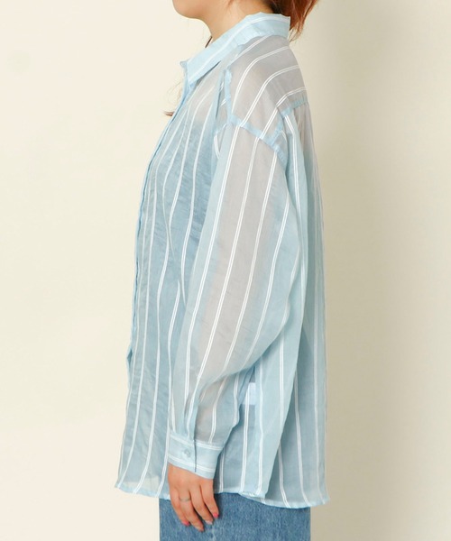 GORGE(ゴージ)の「《ストライプ×シアー素材》レディース 長袖シャツ 羽織り ビッグシルエット 春夏秋(シャツ/ブラウス・レディース・ピンク/イエロー/ブルー/オフホワイト・F)」の12枚目の写真