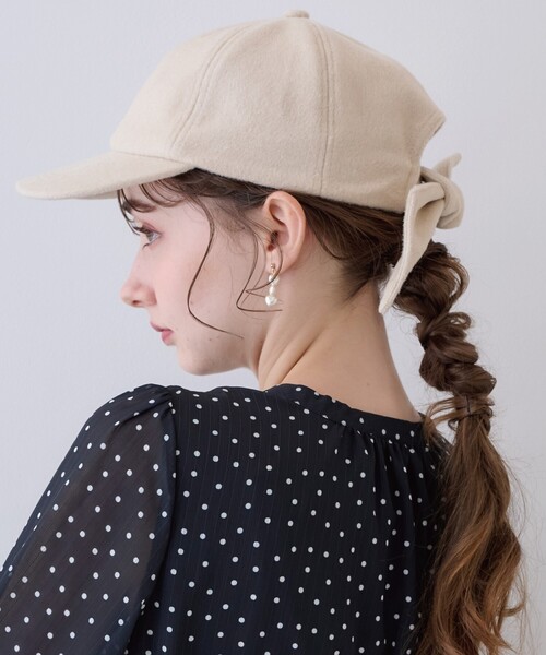 couture brooch(クチュールブローチ)の「◆リボンキャップ(キャップ・レディース・アイボリー/ブラック/ライトグレー・00)」の4枚目の写真