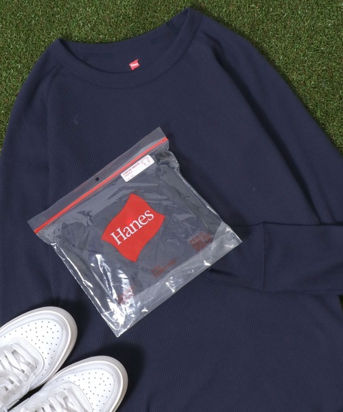 HANES(ヘインズ)の「Hanes(ヘインズ)ワッフル ラグランクルーネックロンT レディース/長袖Tシャツ/パックT/サーマルロンT(Tシャツ/カットソー・レディース・オフホワイト/ネイビー/ブラック/グレー・FREE)」の4枚目の写真
